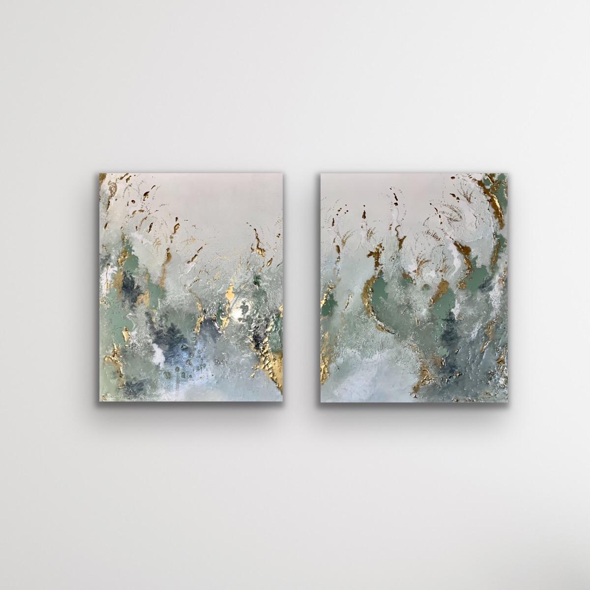 An Ode To Spring, Bold Abstract Seasonal Painting, Original Statement Diptych - Black Abstract Painting by Sarah Berger