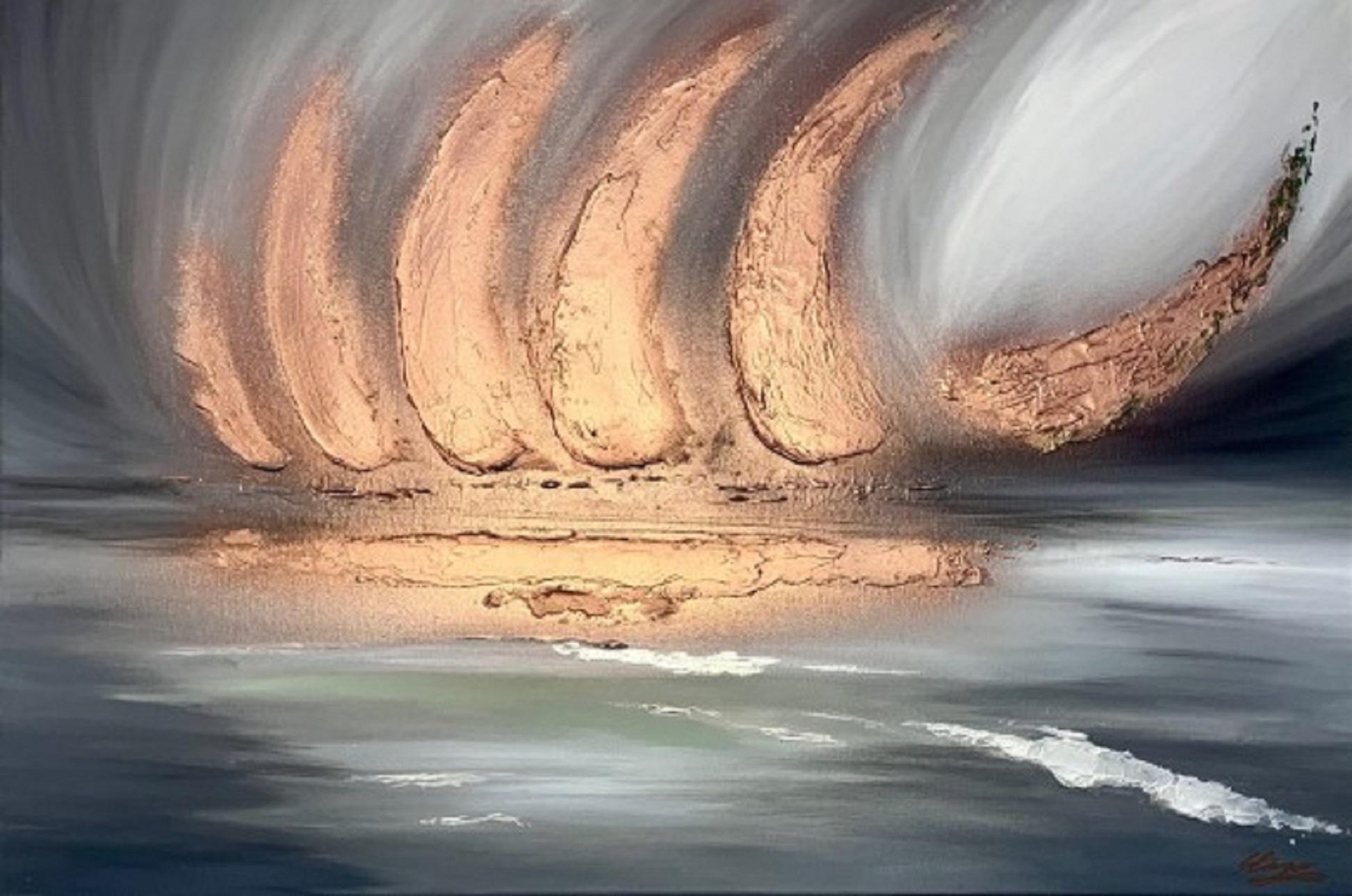 Sarah Berger Landscape Painting - Copper Spectacular, Original seascape and landscape painting
