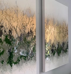 Emerald Gold - Diptyque d'art abstrait, contemporain, abstrait, techniques mixtes