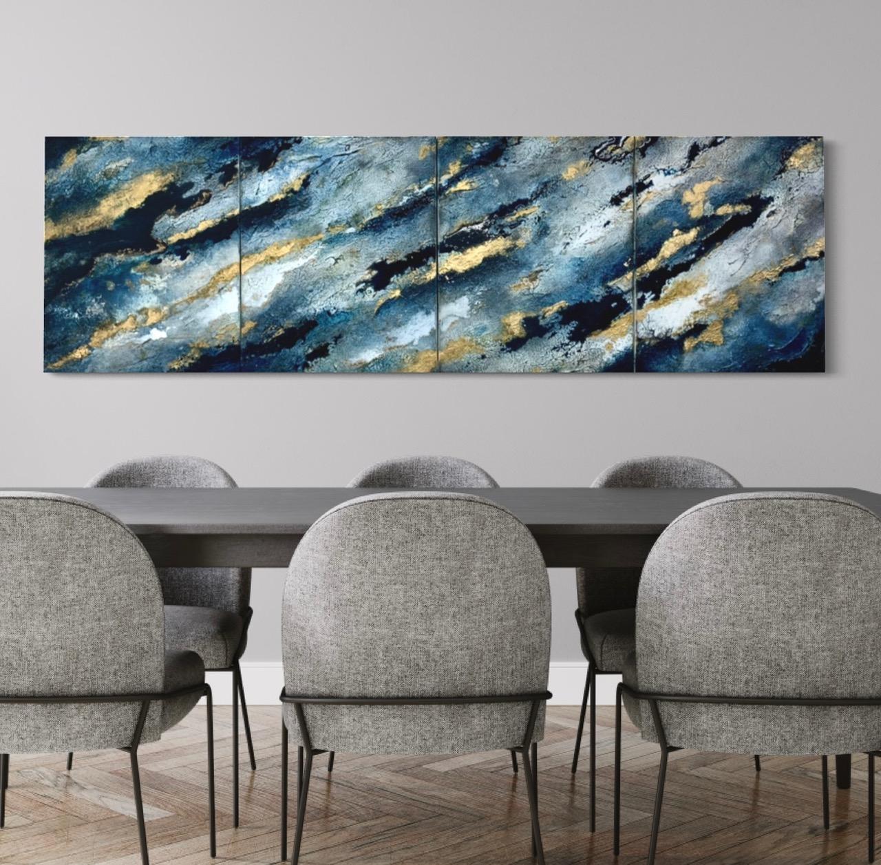 SAPPHIRE MIDNIGHT – 4 piece Tetraptych - Painting by Sarah Berger