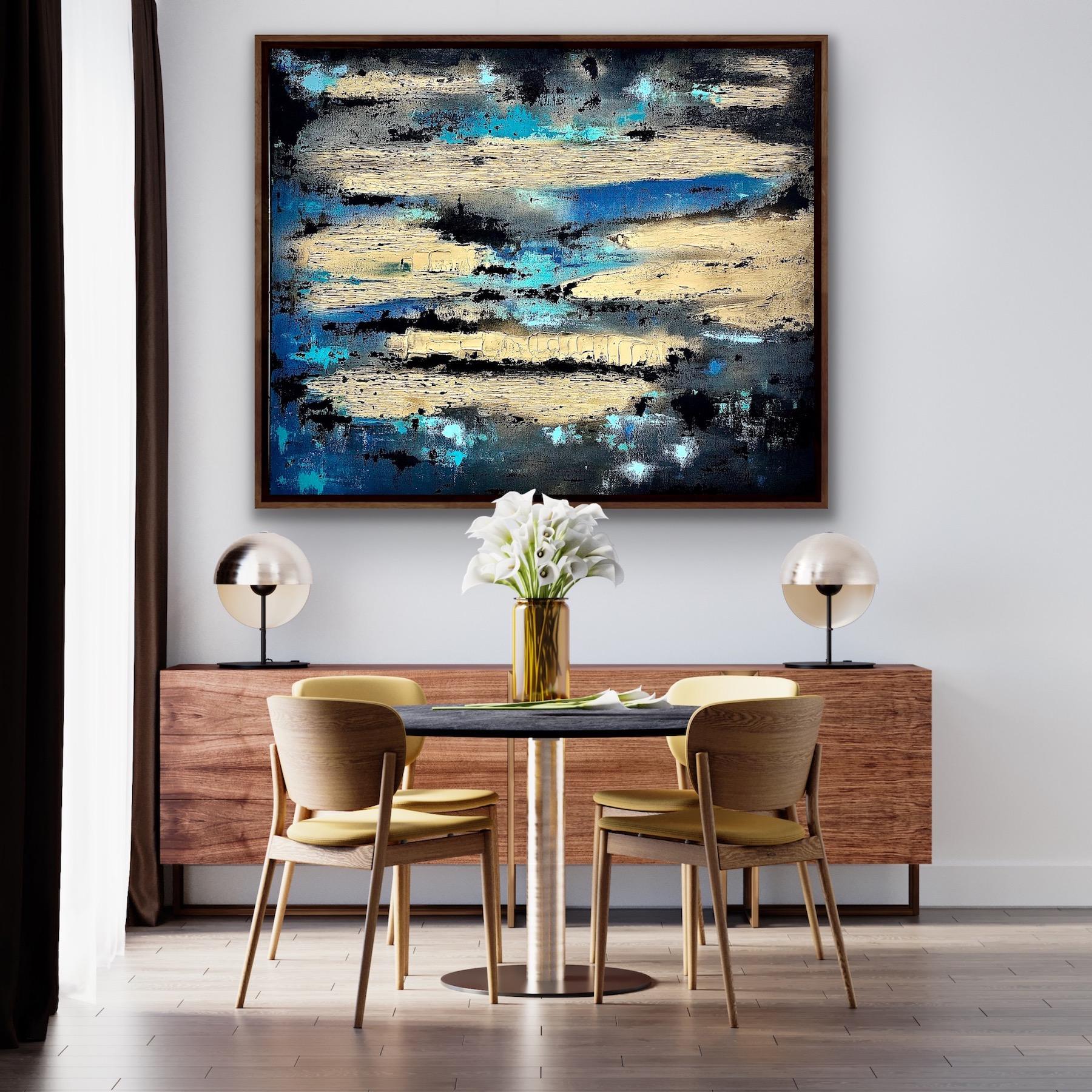 TAKE ME TO THE OCEAN III, Opulent Statement Artwork, Dramatic Painting, Gold Art For Sale 2