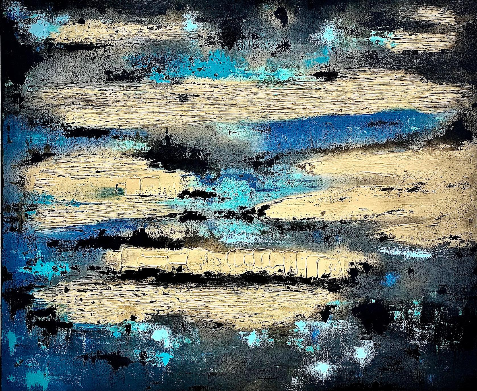 Sarah Berger Landscape Painting - TAKE ME TO THE OCEAN III, Opulent Statement Artwork, Dramatic Painting, Gold Art