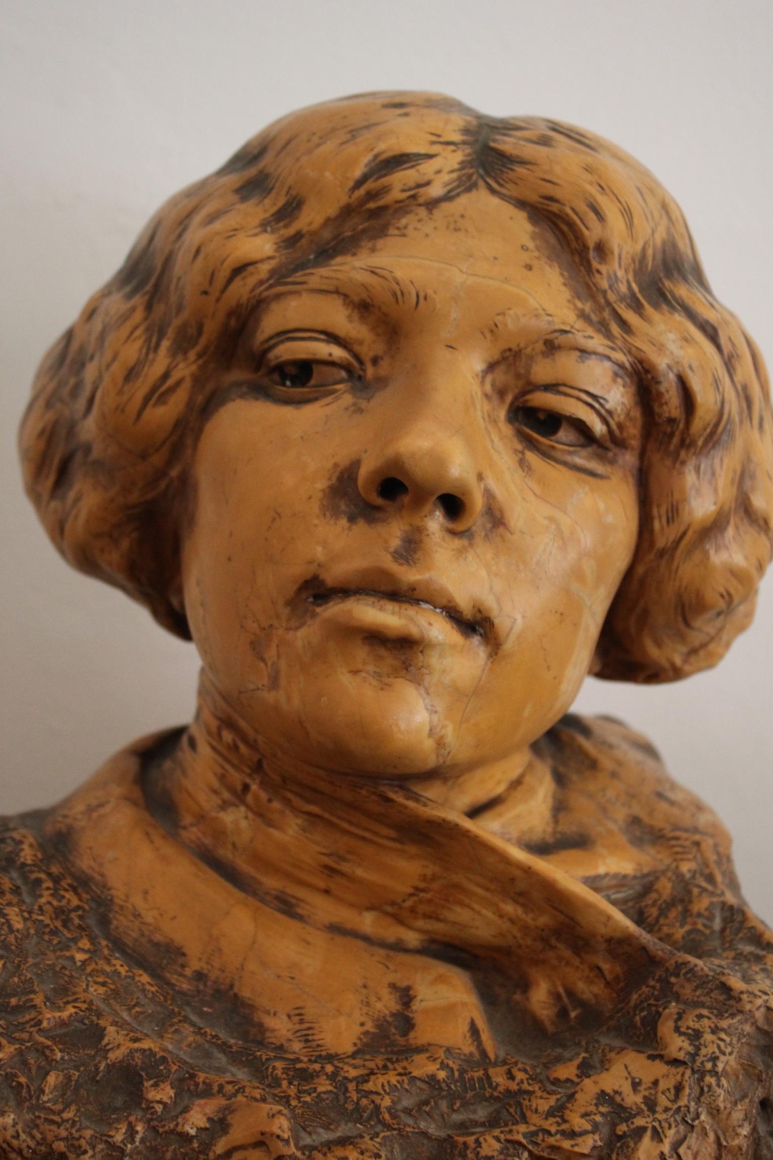 Sarah Bernhardt Siena Marble Bust by Auguste Carli In Excellent Condition For Sale In Marseille, FR