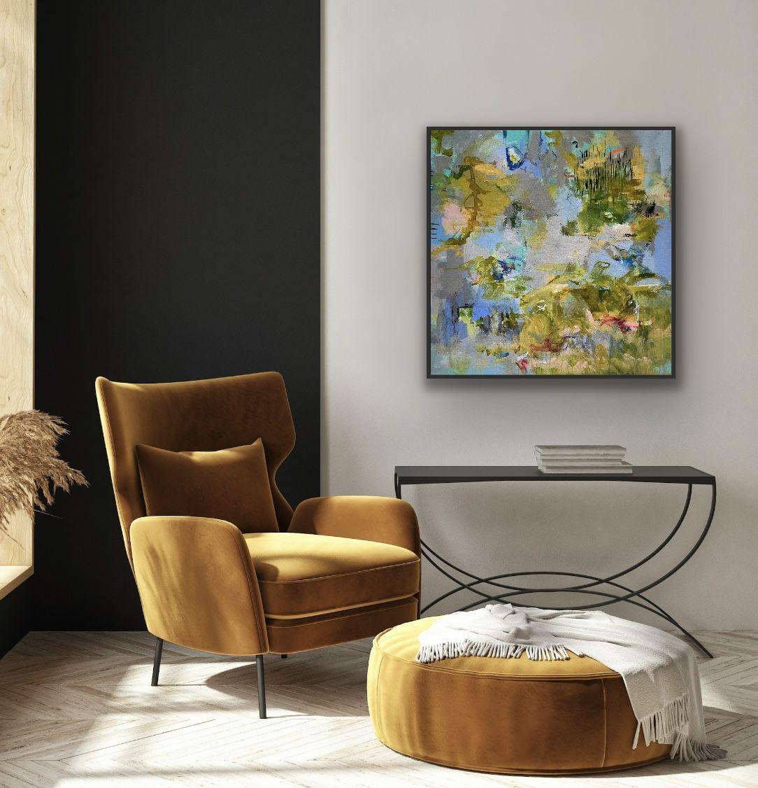 Green with Envy, Painting, Acrylic on Canvas - Gray Abstract Painting by Sarah Boisvert 