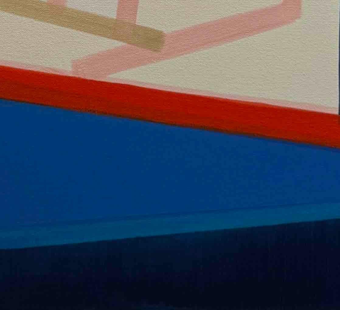Away Again, pittura astratta dinamica su tela con blu e rosso in vendita 5