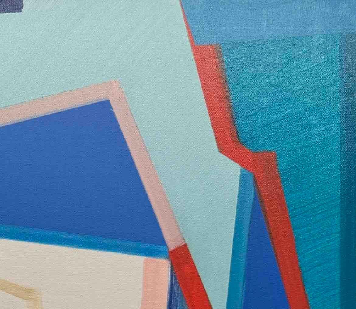 Away Again, pittura astratta dinamica su tela con blu e rosso in vendita 1