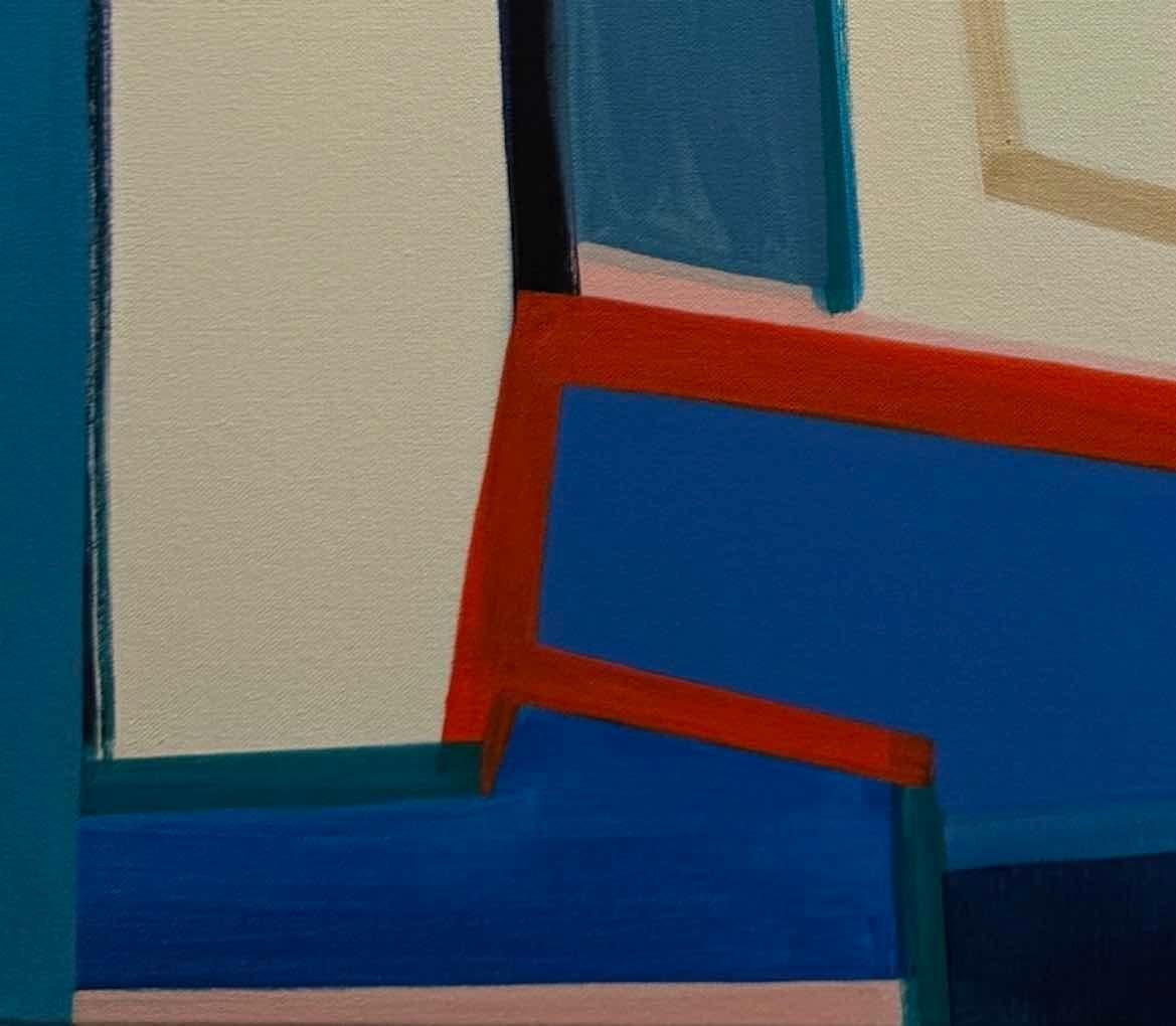 Away Again, pittura astratta dinamica su tela con blu e rosso in vendita 4