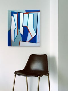 Perdere la pazienza, astrazione in blues, whiting e grigio