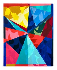 Schism, 2024, abstrait, coloré et vibrant, arcrylique et aquarelle sur panneau 