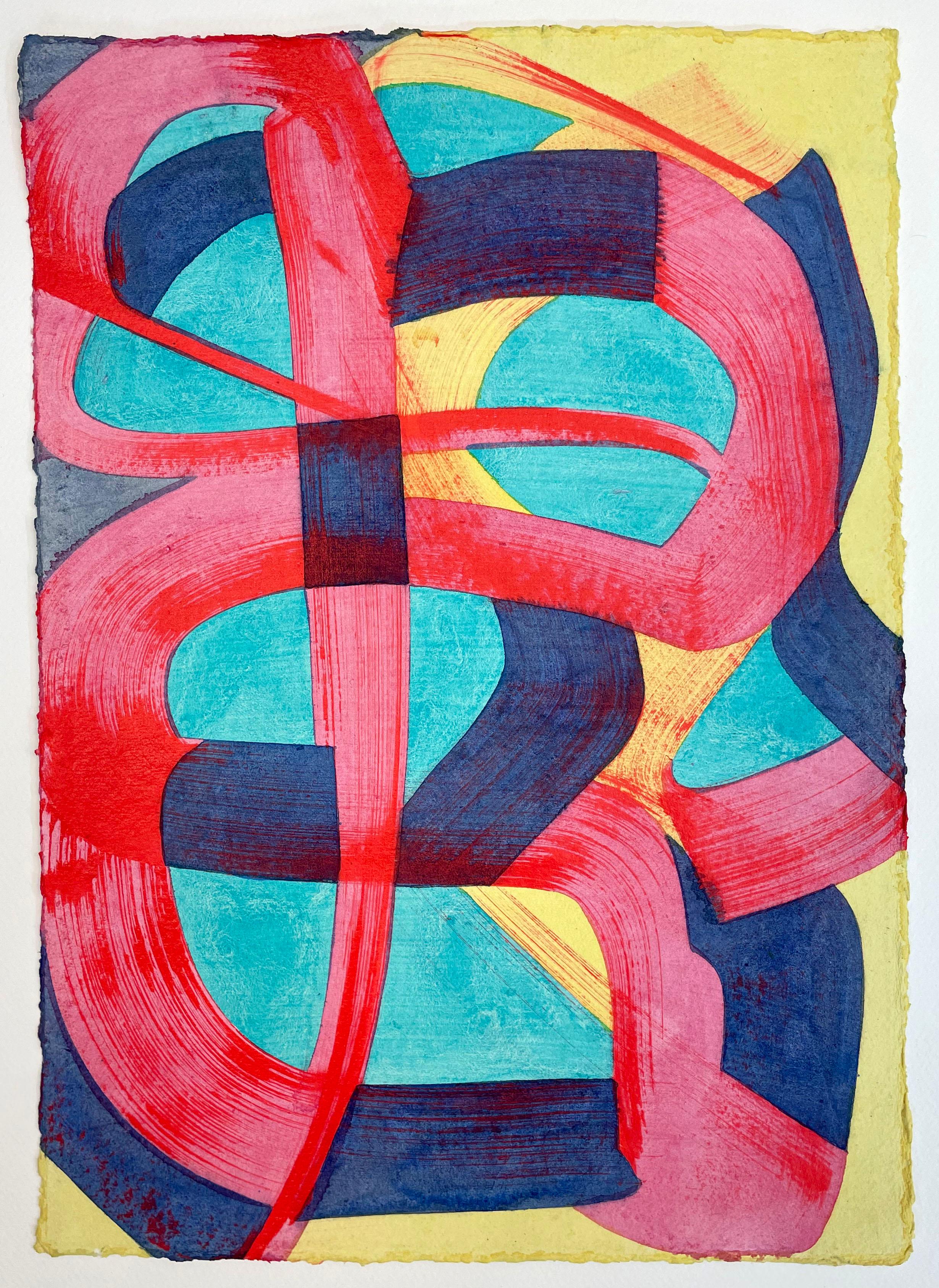 Abstract Painting Sarah Brenneman - C'est ce que nous connaissons, abstrait, coloré, aquarelle et acrylique sur papier