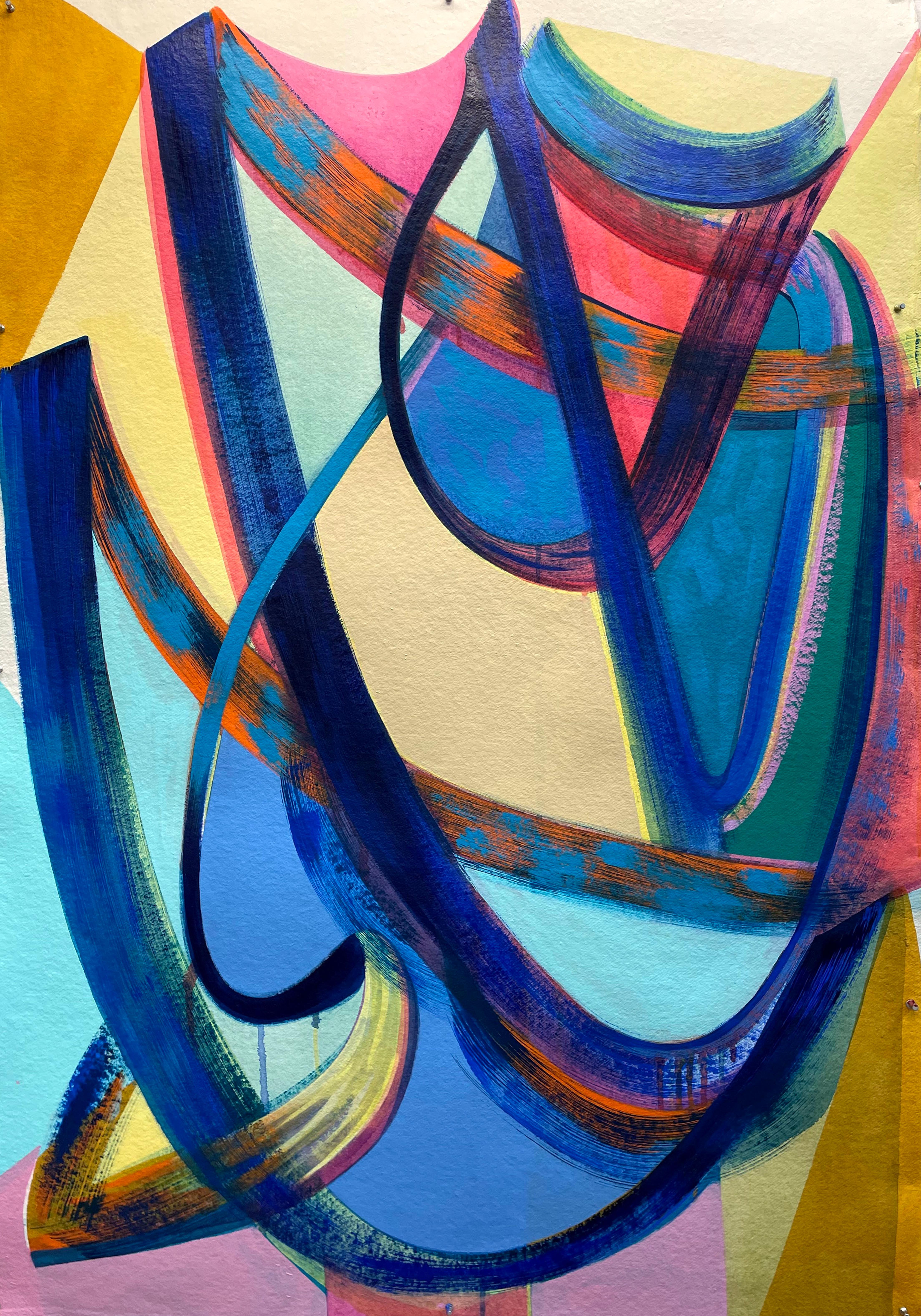 Too Much Love, 2023, abstract, colorful, watercolor and acrylic on paper - Painting by Sarah Brenneman