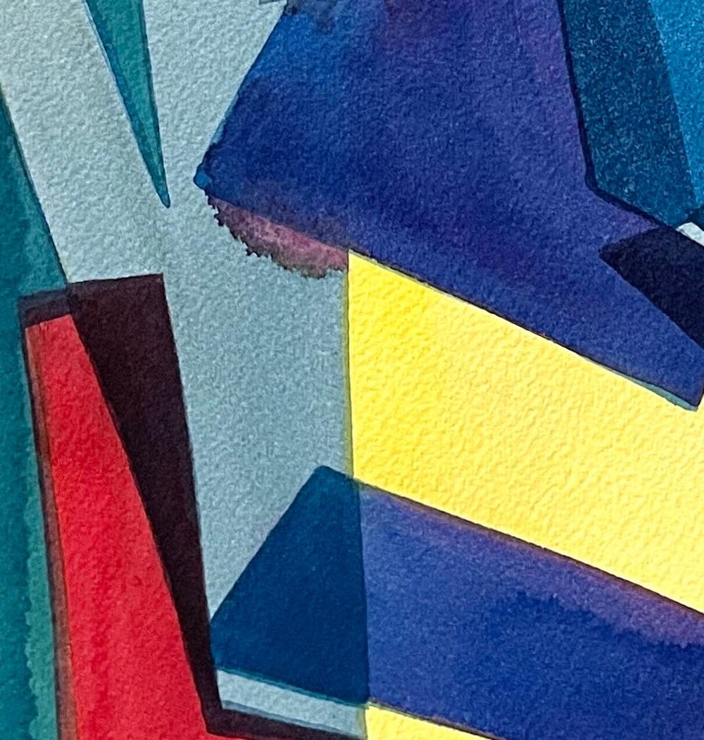 Unausgesprochene Regel, ein lebhaftes kleines geometrisches abstraktes Aquarell auf Papier (Zeitgenössisch), Painting, von Sarah Brenneman