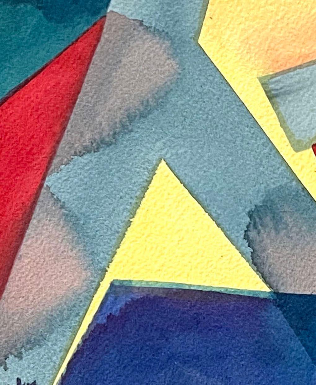 Unausgesprochene Regel, ein lebhaftes kleines geometrisches abstraktes Aquarell auf Papier (Blau), Abstract Painting, von Sarah Brenneman