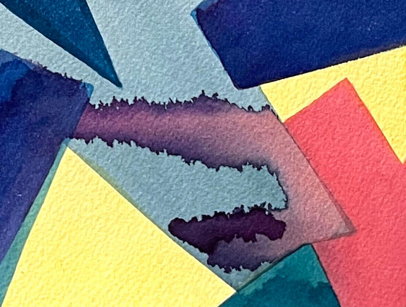 Unausgesprochene Regel, ein lebhaftes kleines geometrisches abstraktes Aquarell auf Papier im Angebot 1