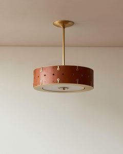 Modern Satin Brass Sarah Ceiling Pendant in Tan Leather 14"