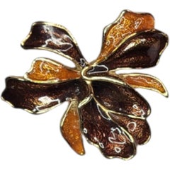 Sarah Coventry Brown and Amber Enamel Abstract Flower Gold Tone Brooch Pendant