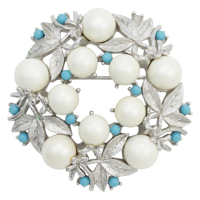 Colorful Rhinestone & Pearl Floral Brooch Vintage – Estate Beads & Jewelry