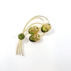 Sarah Coventry Gold Acorn Branch Brooch, Green Olivine Crystals