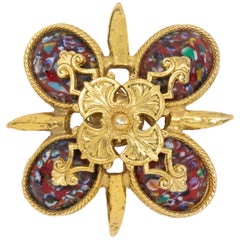 Sarah Coventry Gold Red Easter Cabochon Maltese Cross Pin Brooch, Late 1900s