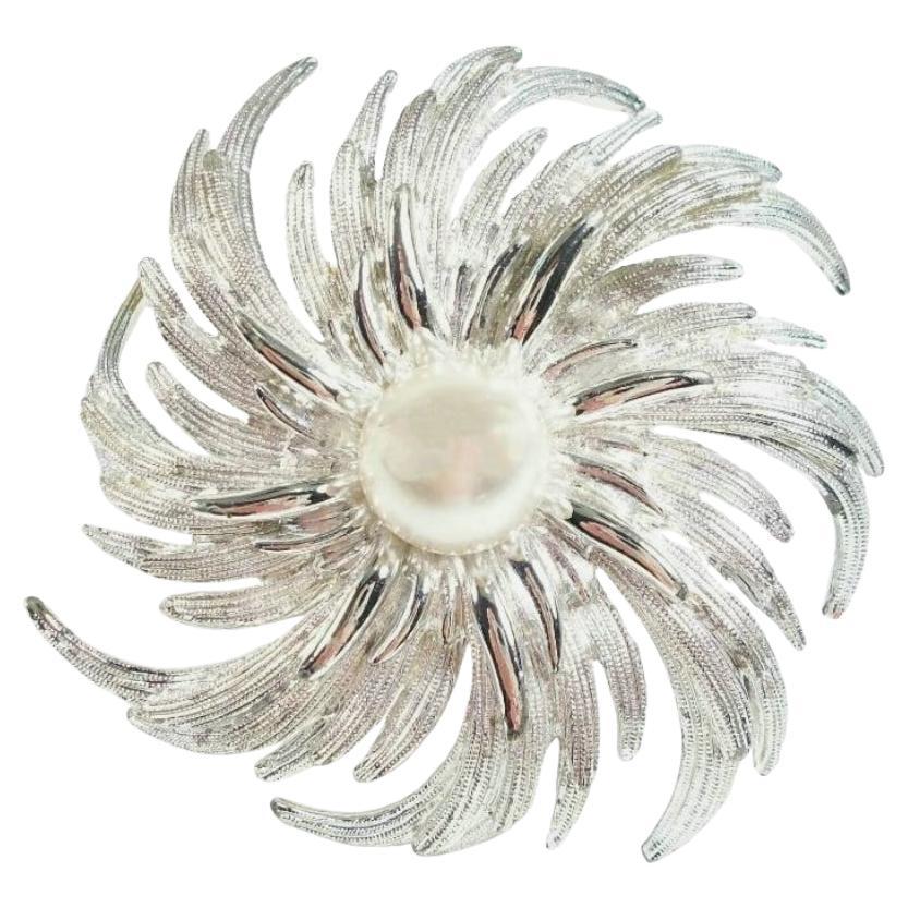 SARAH COVENTRY - Large Faux Pearl & Silver Tone Brooch - Signed - Circa 1960's