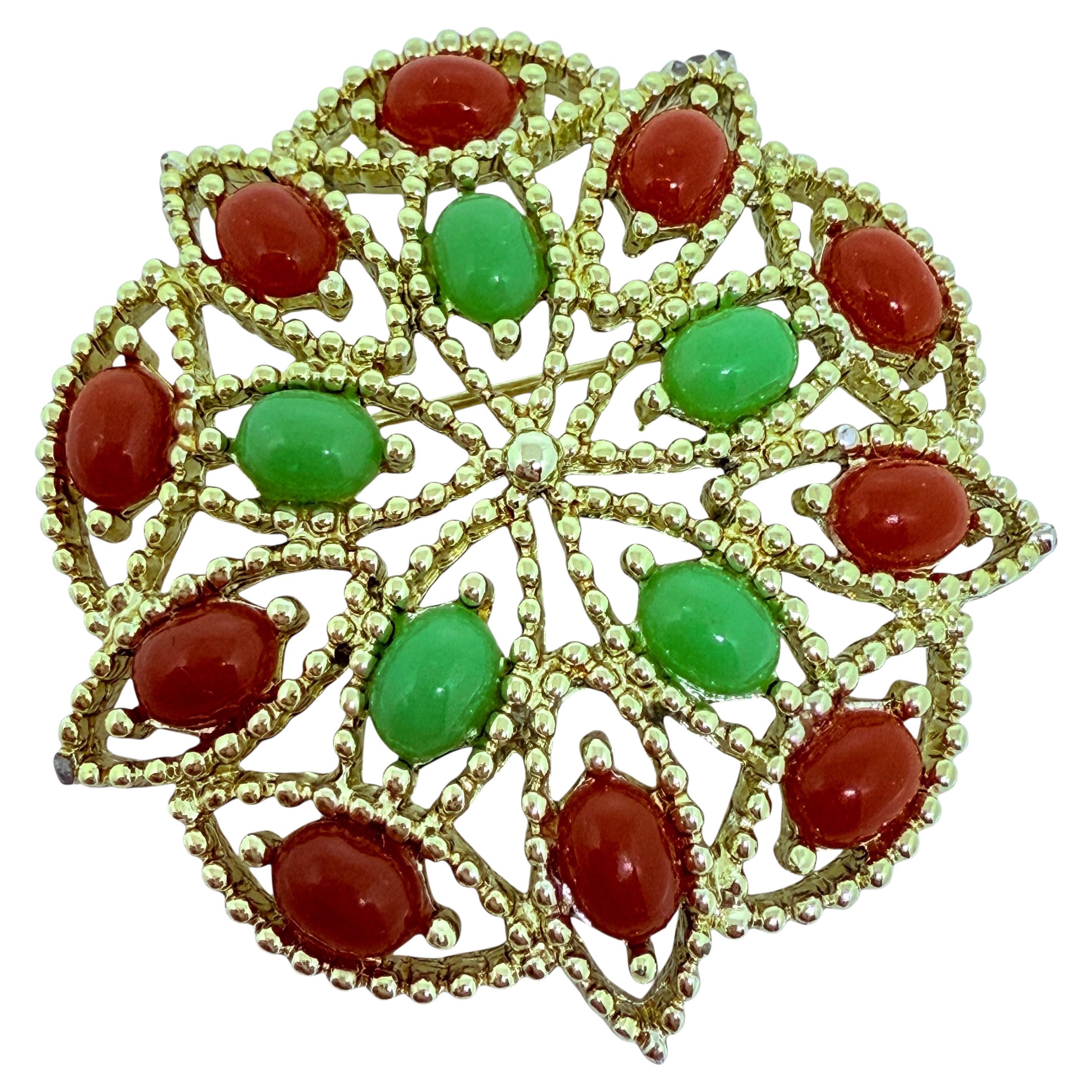 SARAH COVENTRY signed gold tone faux gemstones designer brooch