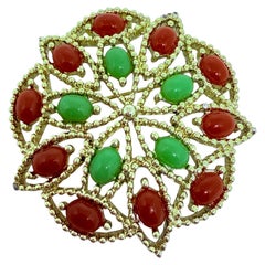 SARAH COVENTRY signed gold tone faux gemstones designer brooch