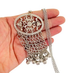 SARAH COVENTRY signed silver dangle chains designer brooch necklace