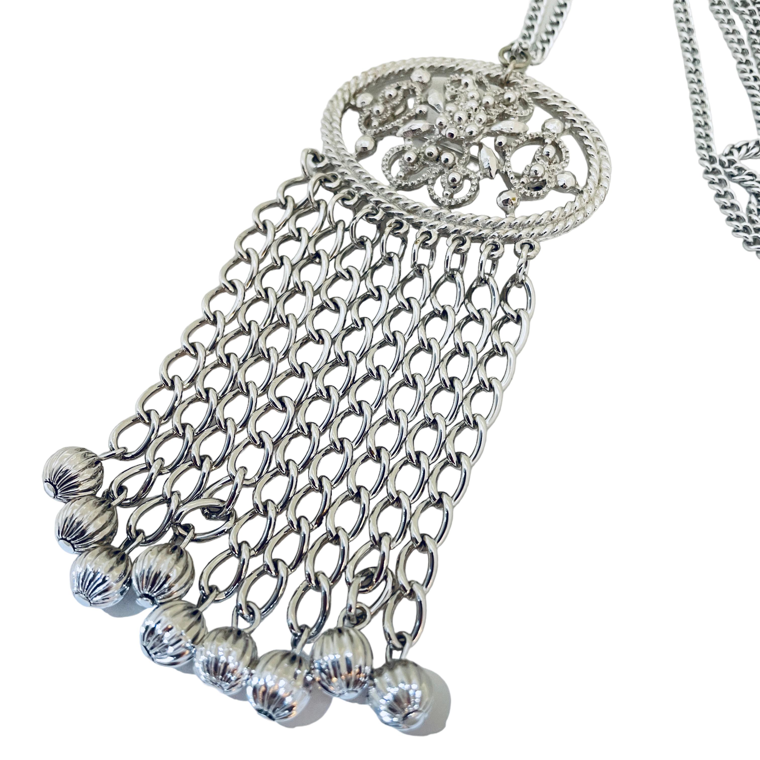 da uomo o donna SARAH COVENTRY collana con spilla firmata in argento con catene penzolanti in vendita