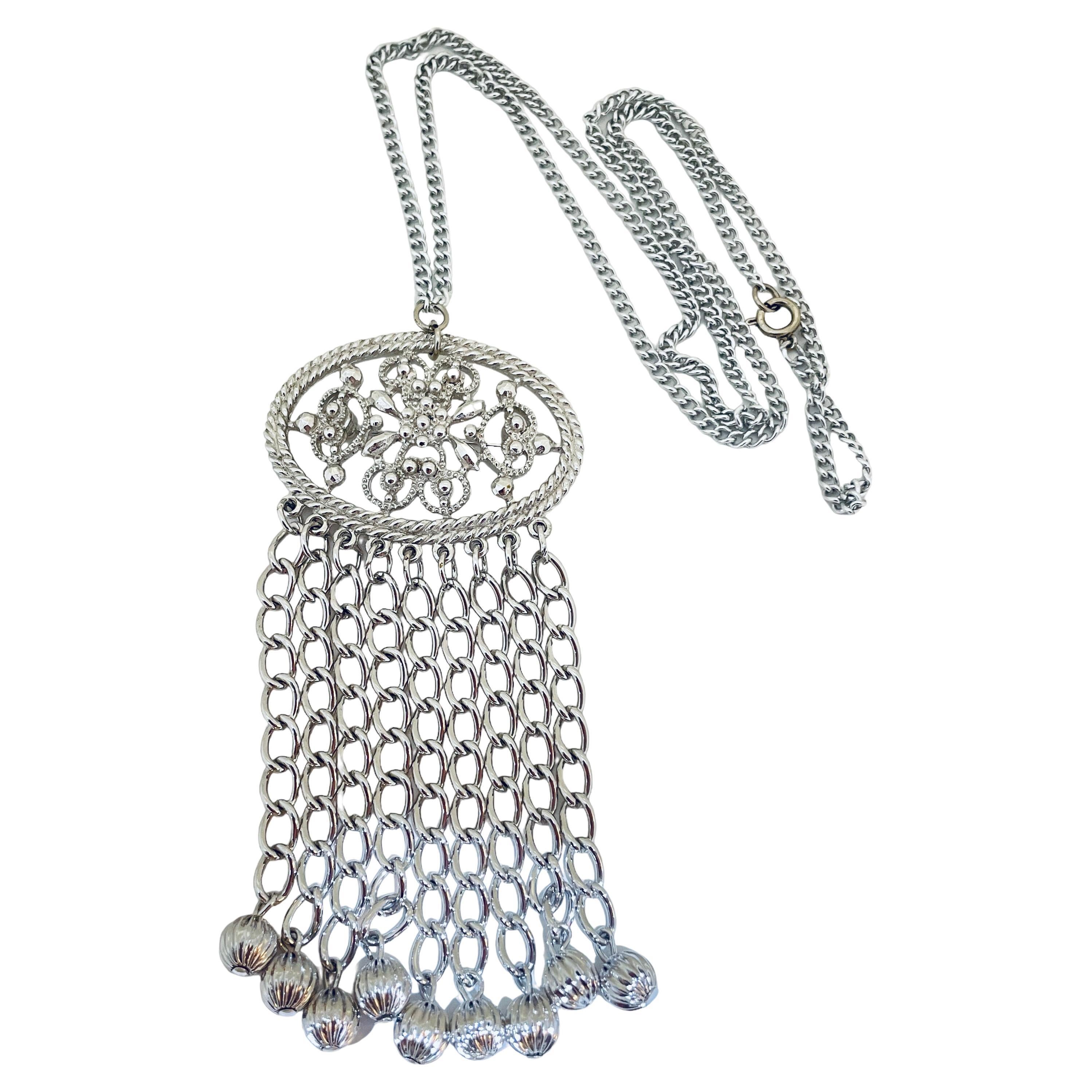 SARAH COVENTRY collana con spilla firmata in argento con catene penzolanti