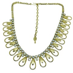 SARAH COVENTRY signé, collier de créateur vintage en strass doré.