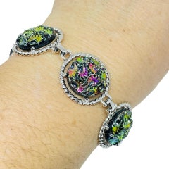 SARAH COVENTRY, braccialetto vintage firmato in vetro artistico color argento