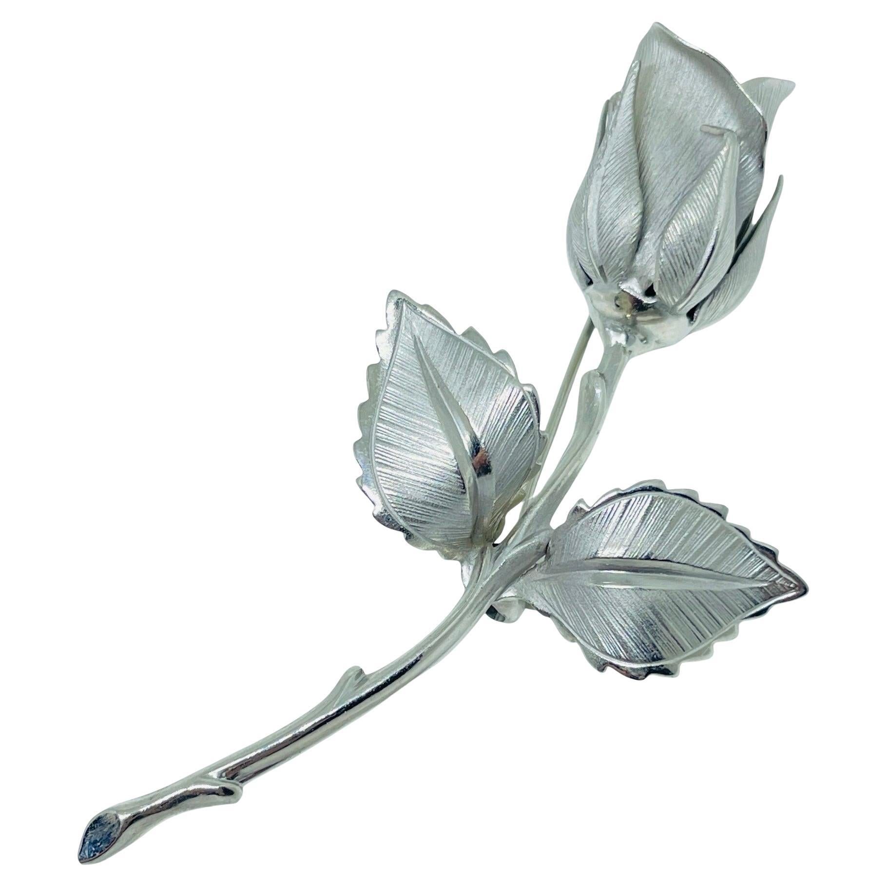 SARAH COVENTRY signed vintage silver tone flower rose designer brooch