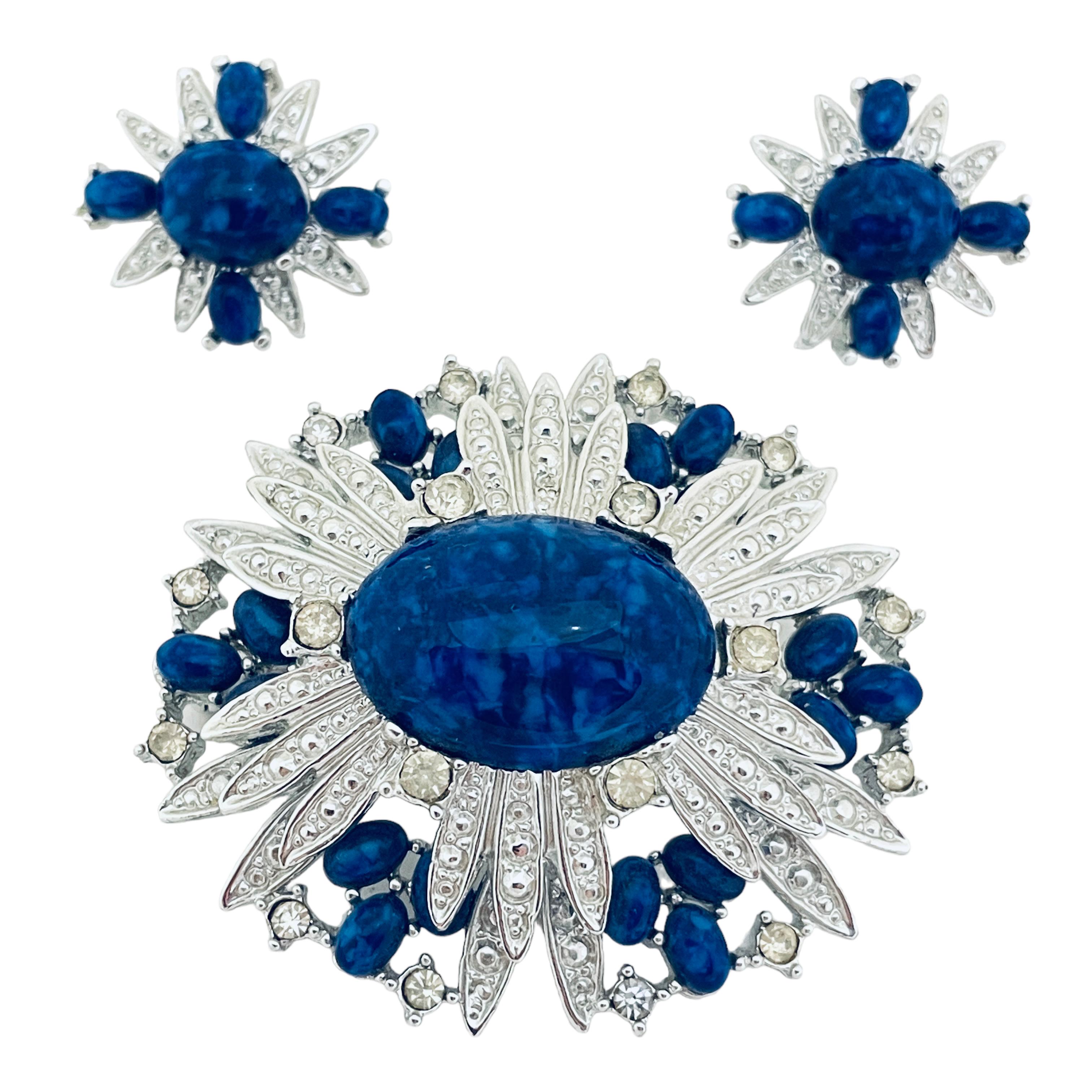 SARAH COVENTRY Juego de pendientes broche de diseño vintage de cristal en tono plateado firmado