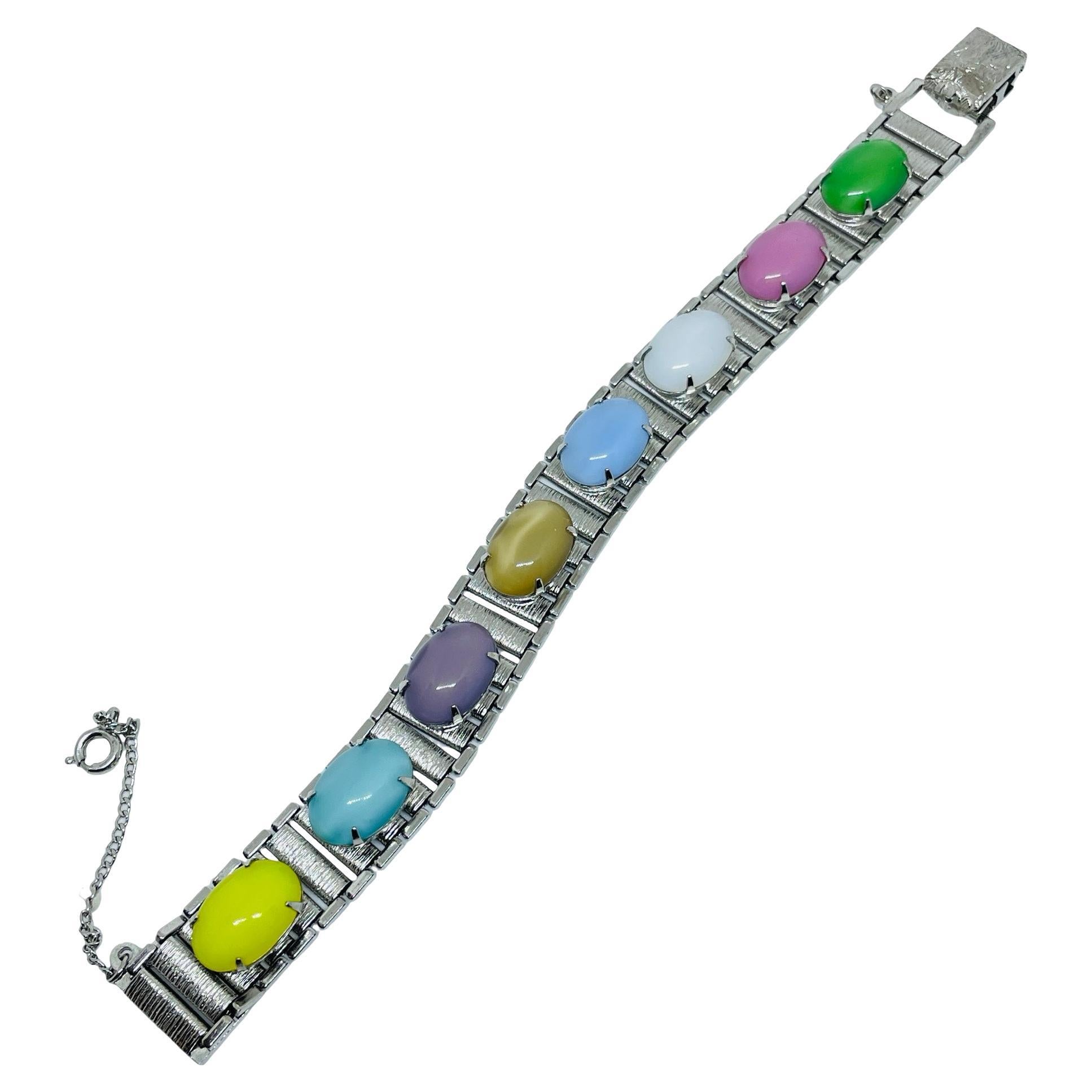 SARAH COVENTRY pulsera de diseño vintage firmada en tono plateado con cabujones de cristal en venta