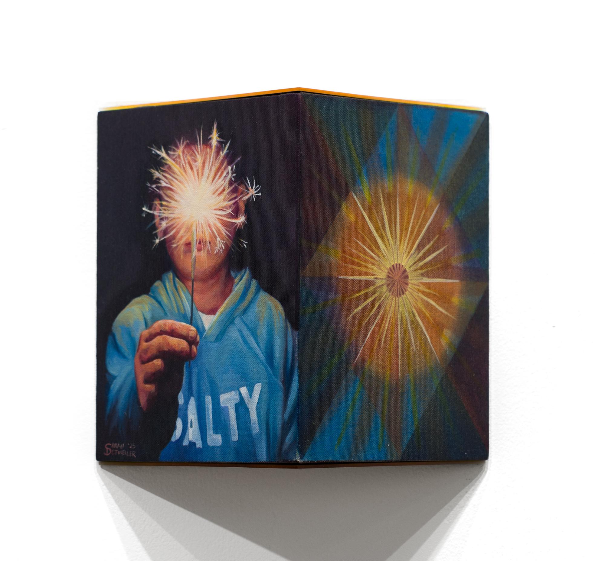 "Quiet Spark Mask" Child's Portrait with Sparkler and Mirror Elements