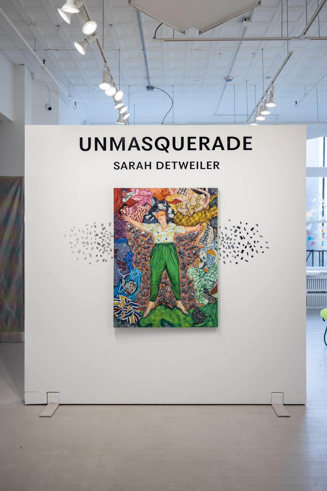 „I Give Myself Grace Now“, Frau umgeben von Wäsche in Öl und Stickerei im Angebot 12
