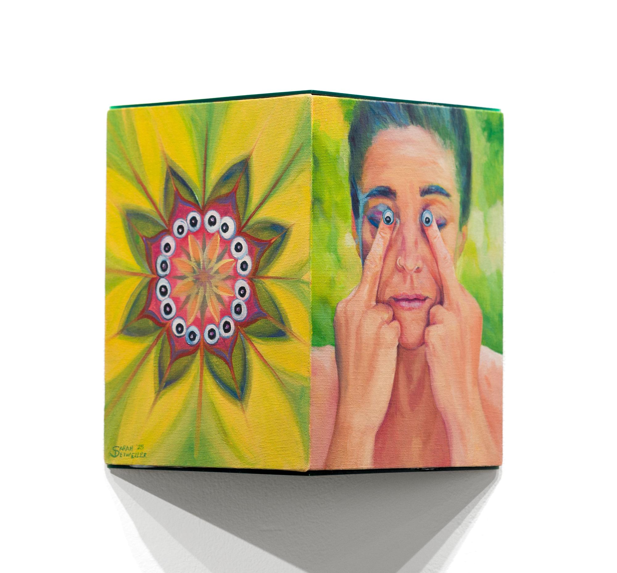 "Kaleida-Nope Mask" Two-Sided Oil painting With Woman Figure and Reflective Ends