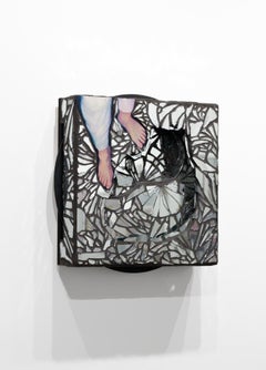 Sculpture murale cinétique en mosaïque avec peinture à l'huile "Shame Spiral" faite à la main