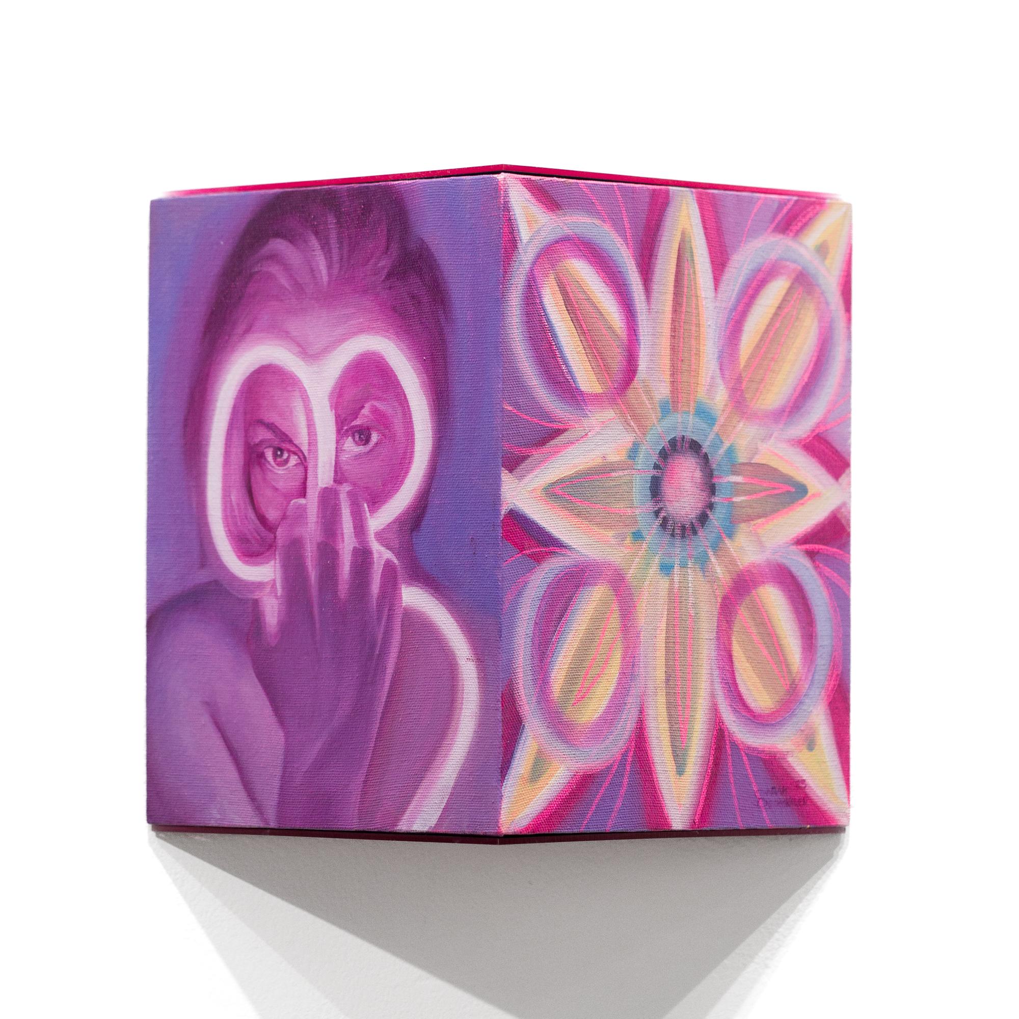 "Eye Glow Mask" Woman with Kaleidoscopic Pattern on Dimensional Structure