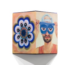 "Side Quest Mask" Dimensional Oil on Wood Diptych by Sarah Detweiler