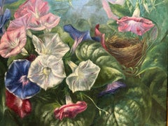 Oil Flower Still Life of Morning Glories