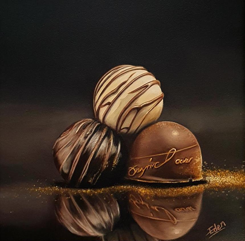 Polvo de oro - pintura al óleo original de bodegón - obra de arte de realismo contemporáneo - Painting de Sarah Eden