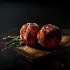Sarah Eden - Just Peachy – original realism contemporary fruit painting for sale Just Peachy – original realism contemporary fruit painting for sale