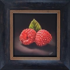 Razzle Dazzle Frambuesas - pintura original de realismo contemporáneo sobre frutas en venta