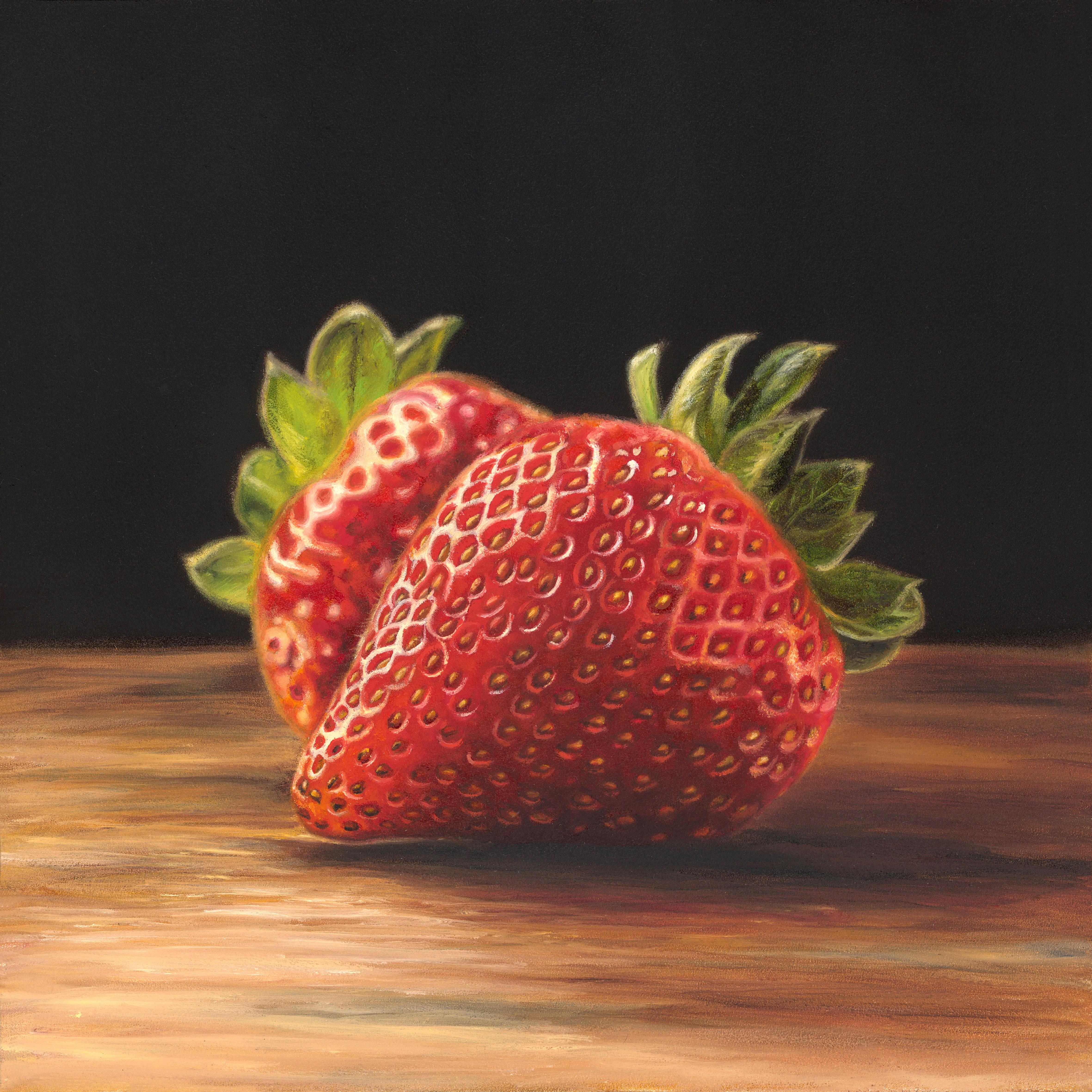 Strawberry Deuce - Original Realismus zeitgenössische Obst Gemälde zu verkaufen – Painting von Sarah Eden