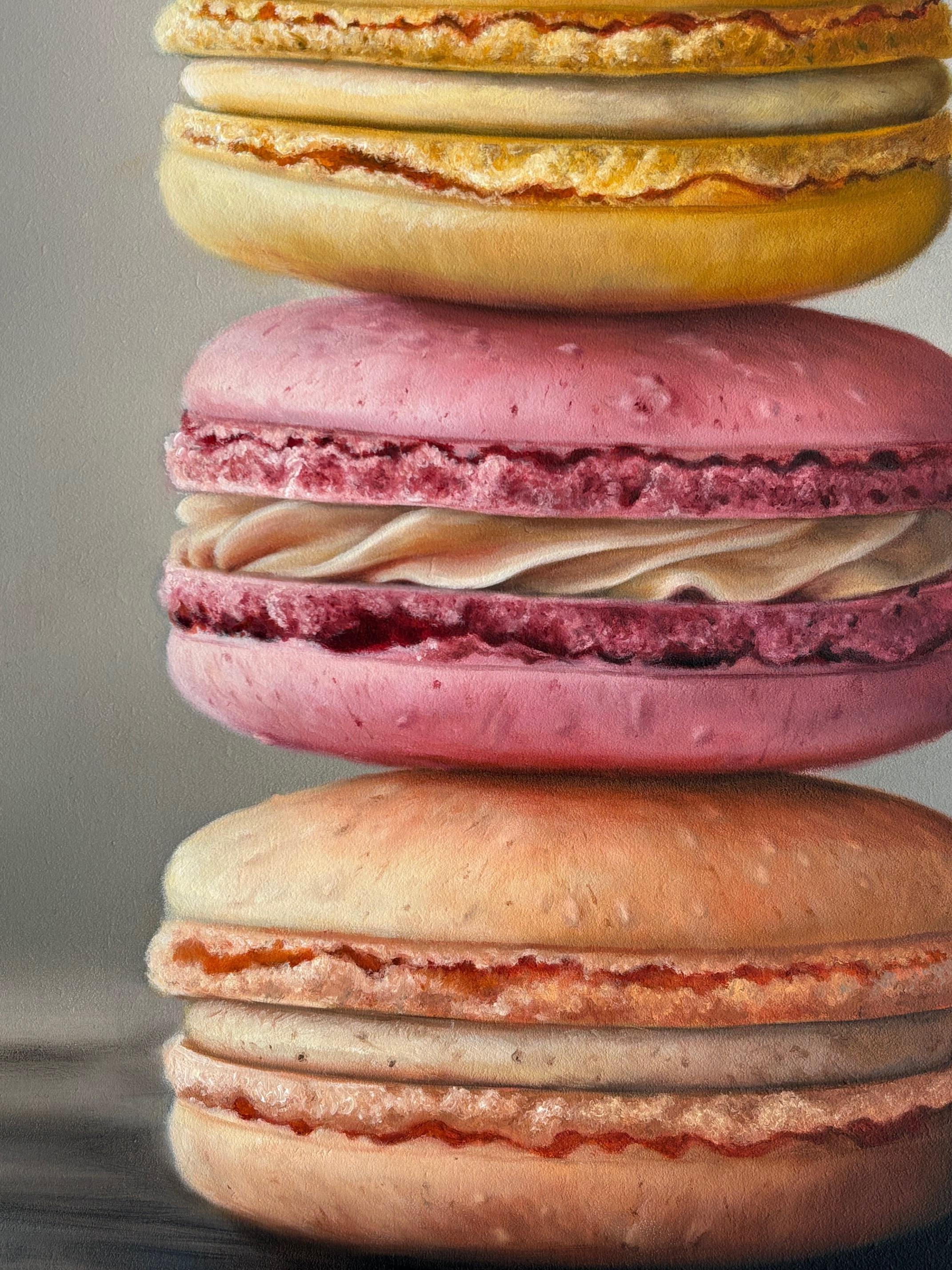 Sweet Stack - original realism oil painting - contemporary still life artwork - Gray Still-Life Painting by Sarah Eden