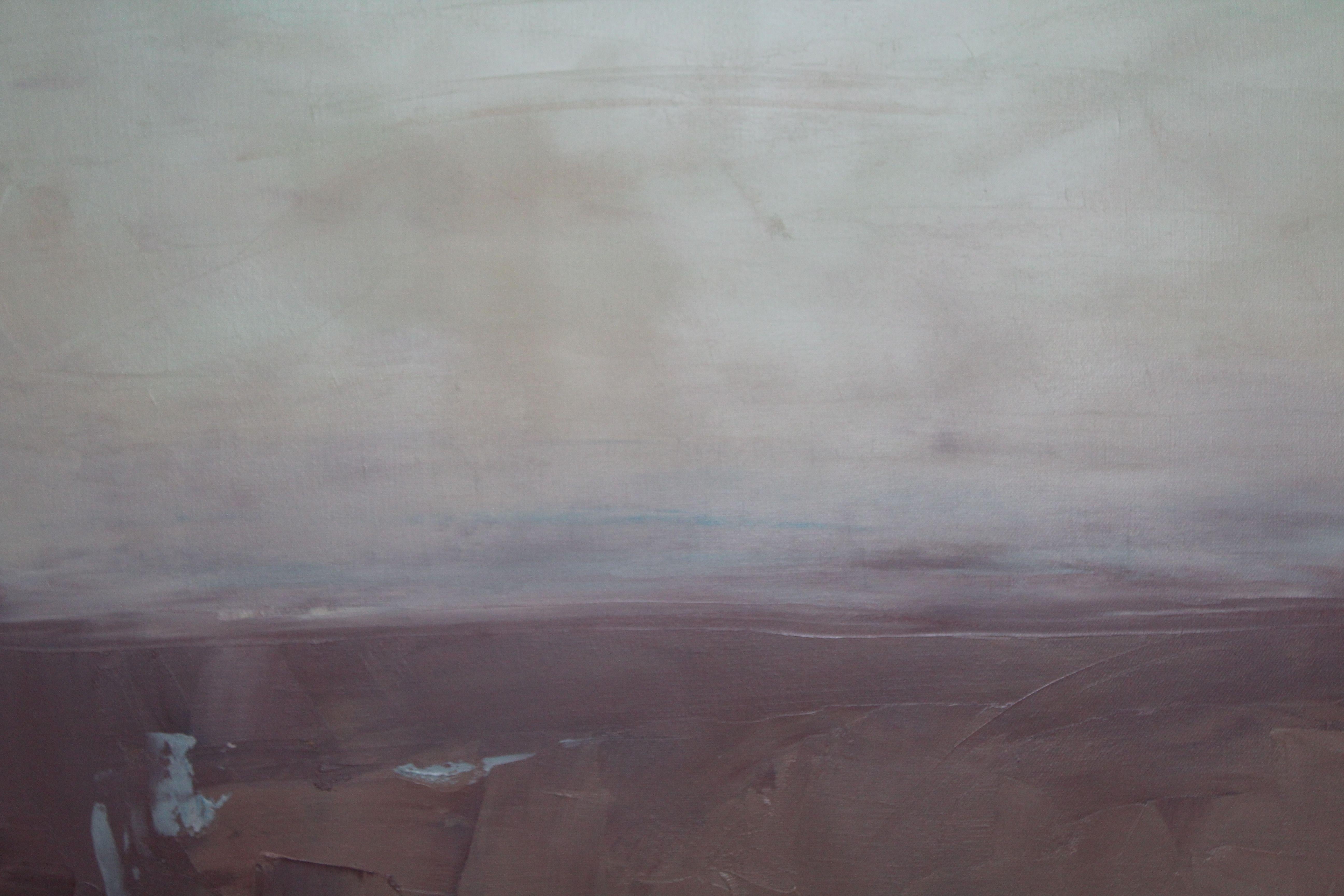 Erica e fieno, Pittura, Olio su tela - Abstract Painting Grigio di Sarah Ernst