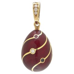 Sarah Fabergé Red Enamel Egg Pendant, 18KT Gold Ltd Edition No. 20