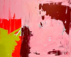 Mai un momento di noia, Pittura astratta contemporanea originale su tela in grassetto rosa