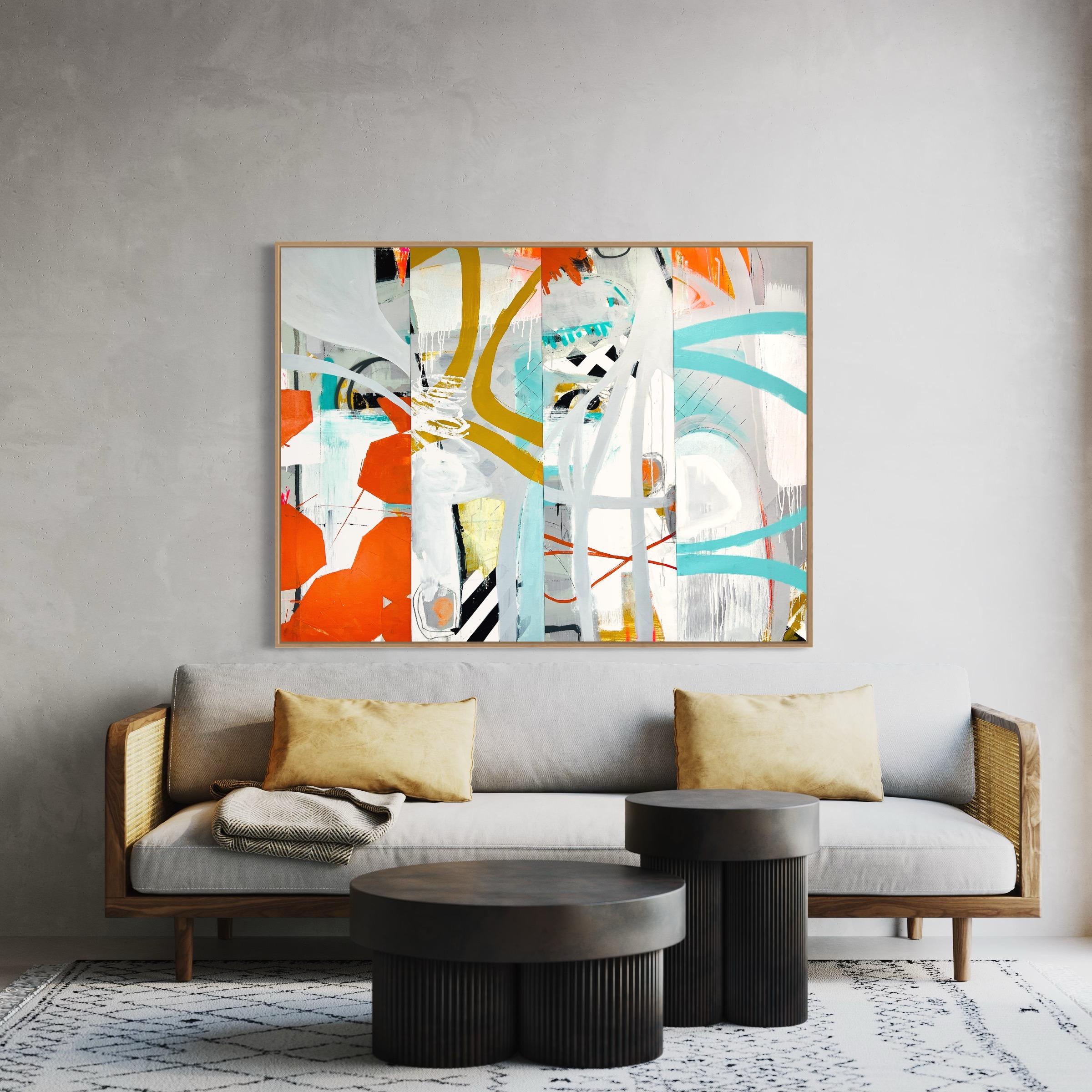 Mohnstich, Original Contemporary Bright Abstract Patterned Collage Painting (Grau), Abstract Painting, von Sarah Finucane